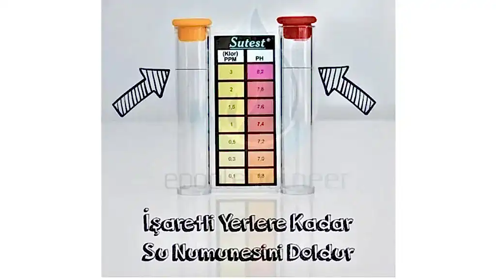 Havuzdan su numunesi alarak test kitine hazırlama işlemi.